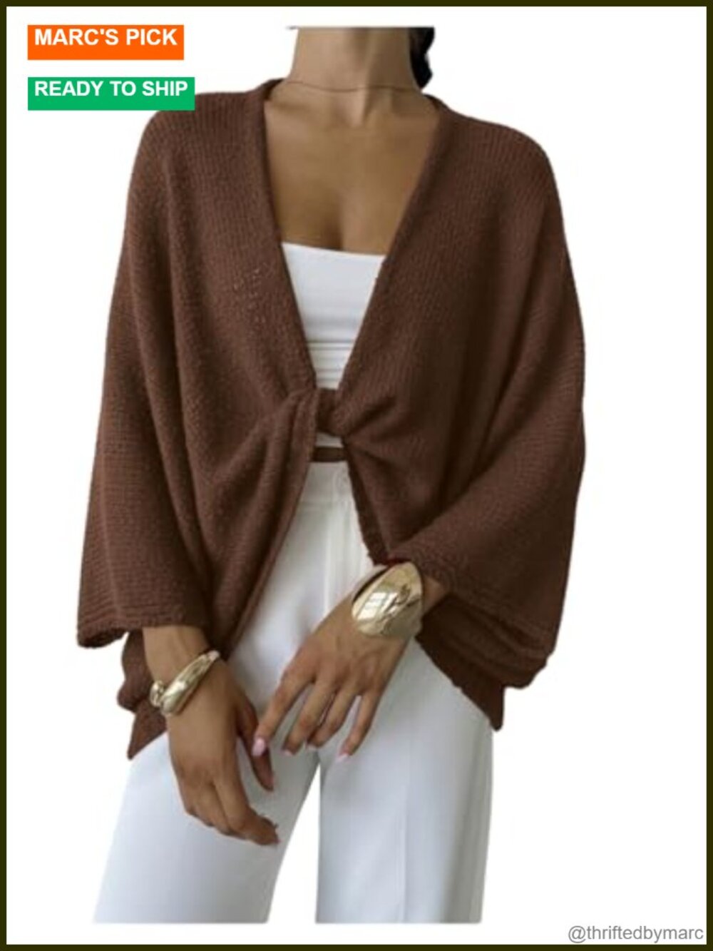Women's Oversized Wrap Sweater Cropped Batwing Knit Deep V Neck